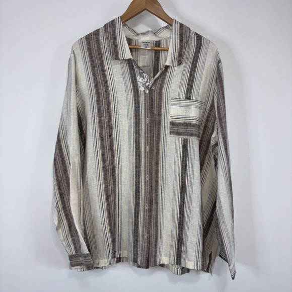 Blair Linen Blend Striped Button Up Shirt Beige Brown XL 2XL Men - Picture 2 of 7